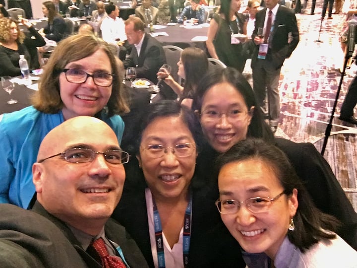 DAIC Editor Dave Fornell with some of the faculty of the Women in Structural Heart (WISH) - Breaking the Glass Ceiling session TCT 2019. Left to right are doctors Linda Gillam, Morristown Medical Center; Rebecca Hahn, Columbia University; Vivian Ng, New York Presbyterian; and Dee Dee Wang, Henry Ford Hospital.