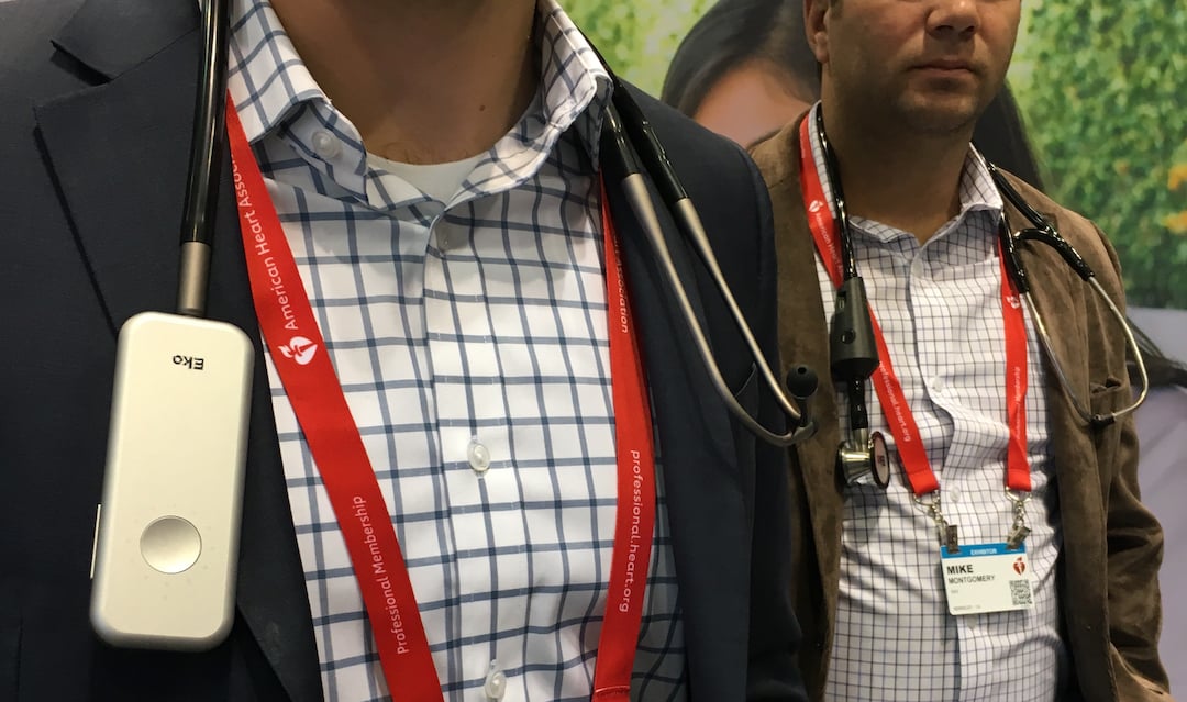 Two versions of the AI-enhanced Eko stethoscope that can record heart sounds and suggest a diagnosis. One version also offers a built-in ECG.