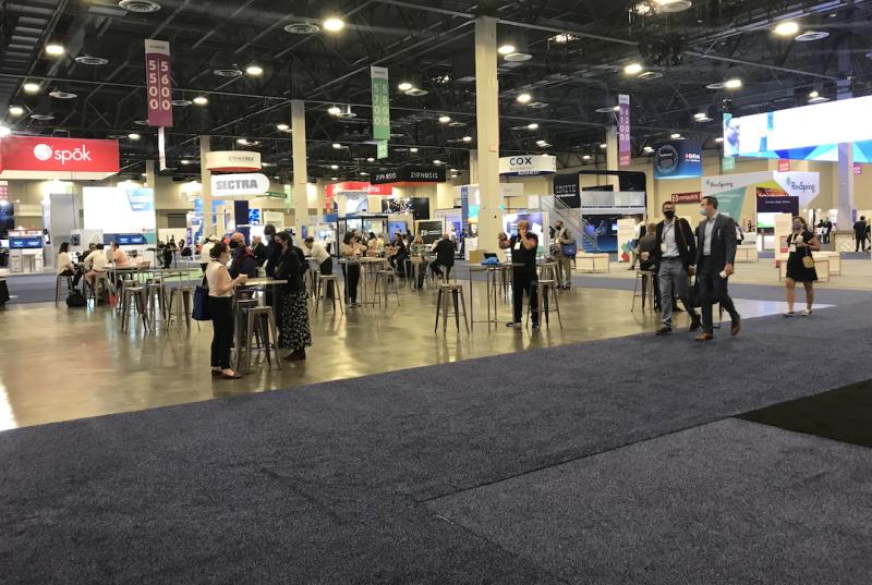 Several larger vendor booths were missing from the center of the HIMSS show floor, after number of vendors pulled out of HIMSS in the week leading up to the conference due to rapidly increasing COVID numbers in Las Vegas and aound the country.  These large spaces were turned into lounge areas, or left open for social distancing.