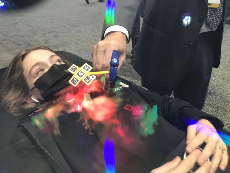 Novarad demonstrated augmented reality (AR) technology that can fuse cardiac MRI with a live patient on the table and tools for needle guidance for a pericardiocentesis.