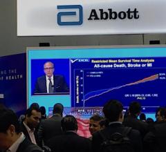 People watch the live presentation of the five-year EXCEL Trial data by Gregg Stone, M.D., in the Abbott booth at TCT 2019. Abbott makes the Xience stent used in the trial, which compared equally with long-term CABG surgical outcomes.  In early December 2019, leaders of the European Association for Cardiothoracic Surgery (EACTS) withdrew their support for European practice guidelines that endorse the use of coronary stents in many patients with left main coronary artery disease. 