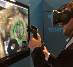 TomTec's work-in-progress virtual reality workstation to review echo exams in actual 3-D using video gaming technology. The operator is performing an valve area quantification measure during a demonstration on the expo floor of the American Society of Echocardiography (ASE) 2018 in June. #ASE #ASE2018 #ASE18 #echocardiography #tomtec