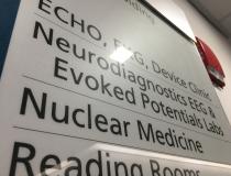 A directional sign in the hall for nuclear imaging at Rush University Medical Center in Chicago. Attendees had a chance to visit Rush on a special tour during ASNC 2019.