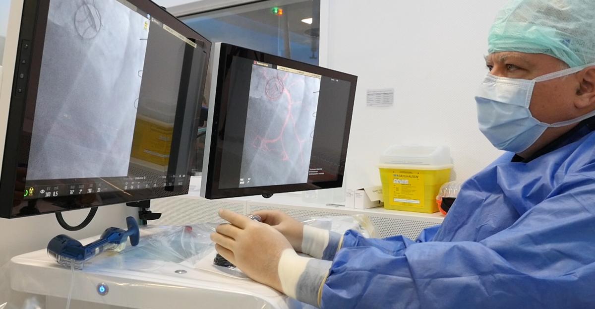 The Robocath R-One robot being used to perform PCI in Germany