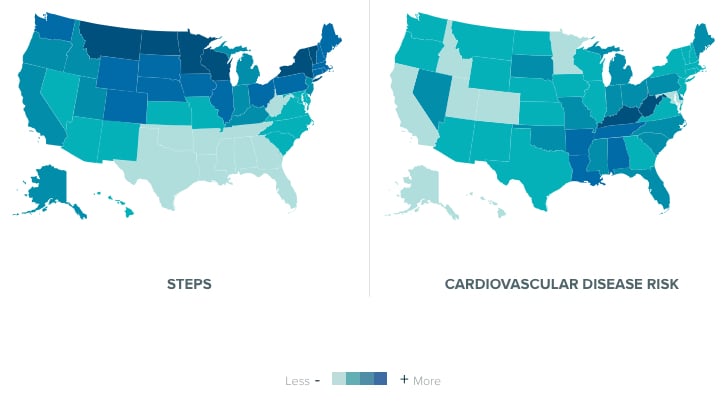 Fitbit population health data from Fitbit users showing a comparison of steps vs.cardiovascular disease rates by state.Disease_rate copy