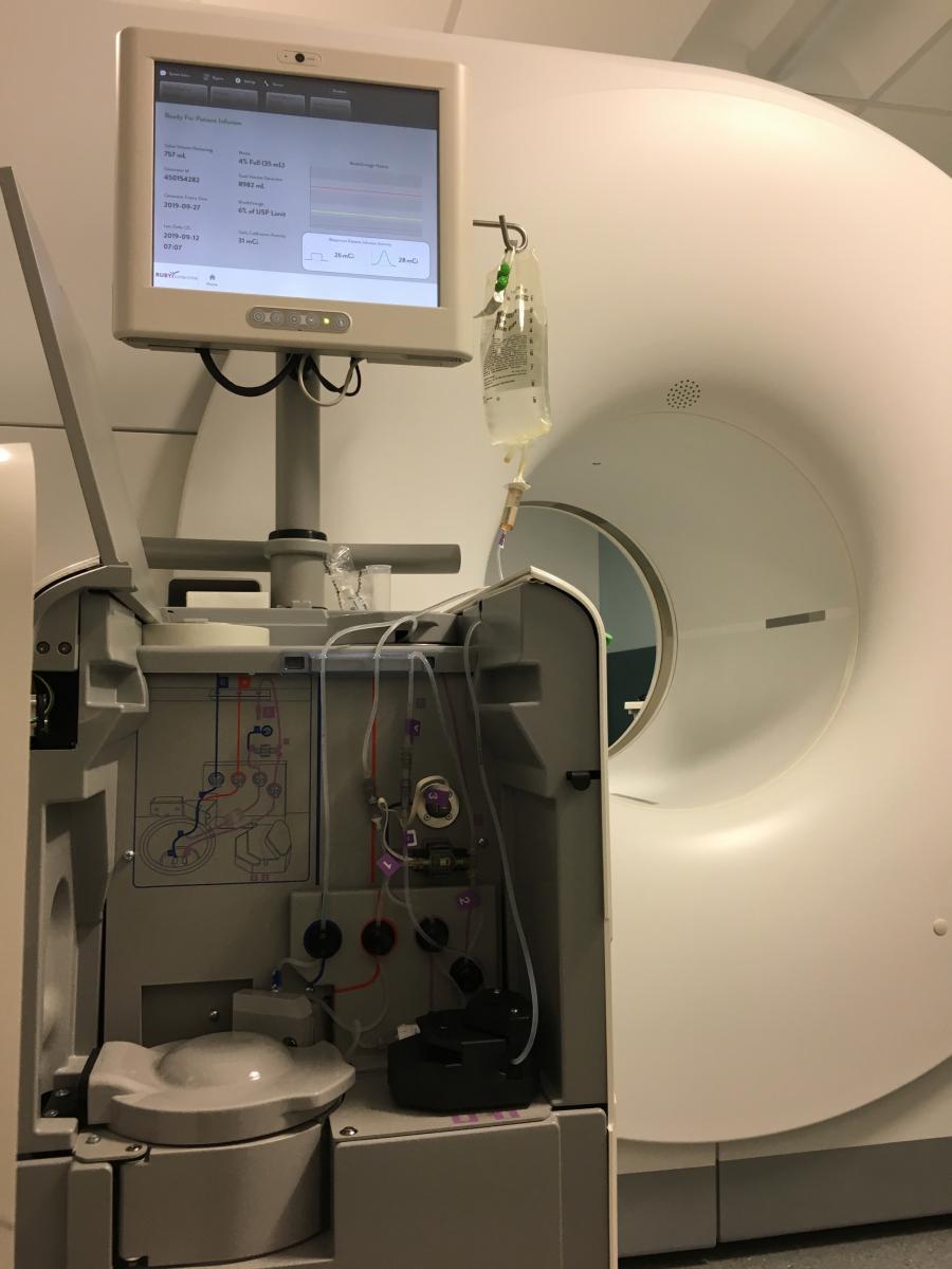 The Rb-82 radiotracer generator is located on the back side of the The Rush Medical Center PET-CT system room.