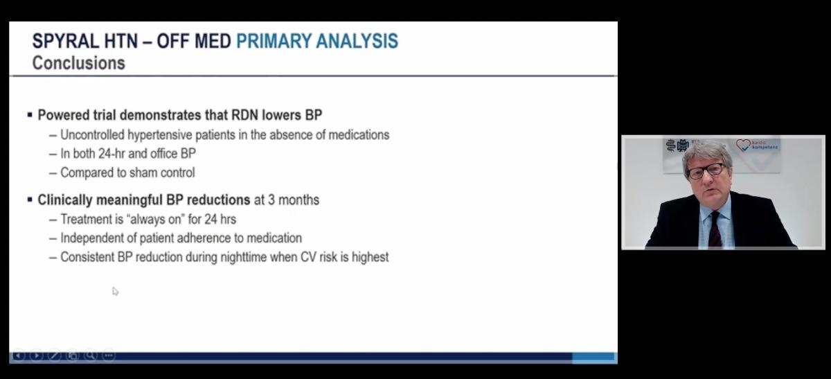 Michael Böhm, M.D., said there were significant reductions in average blood pressure using the Medtronic Spiral renal denervation system, according to the data presented at ACC 2020 from the SPYRAL-HTN OFF MED pivotal trial. #ACC #ACC20 #ACC2020