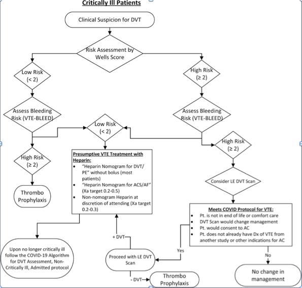 The guideline algorithm for critically ill patients with VTE under the COVID-19 pandemic.