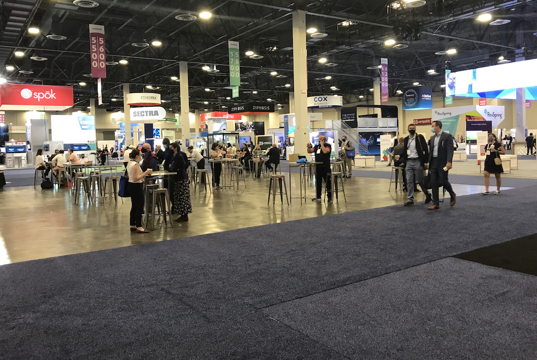 Several larger booths missing from the center of the HIMSS show floor, turned into a lounge area.