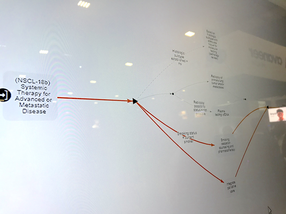 Siemens' Digital AI Pathway Companion for lung cancer uses AI to pull in all the relevant data and prior exams for a patient and offers graphics for the direction care should go based on current guidelines. 