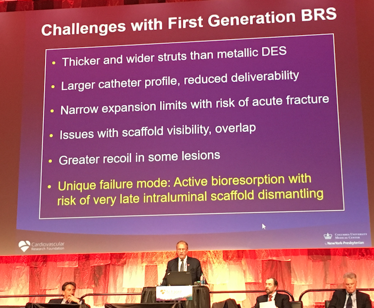 Gregg Stone, M. D., apresentando no TCT 2017 sobre as limitações do stent de absorção biossorbível.