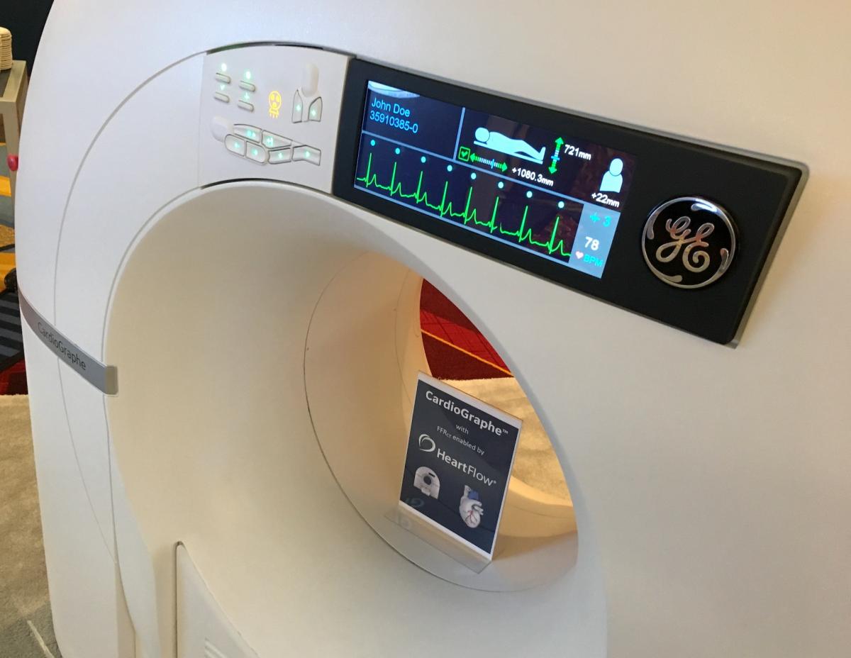The GE healthcare Cardiographe is a compact CT scanner designed for office or small space installation. It is a dedicated cardiac CT scanner. 