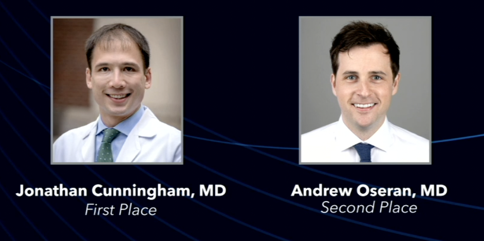 In the ACC 2023 YIA category of Outcomes Research, first place went to Jonathan Cunningham, MD, Brigham and Women's Hospital, Boston, MA. Second place was awarded to Andrew Oseran, MD, also from Massachusetts General Hospital.