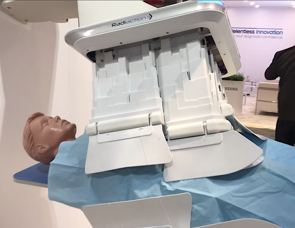 The Radiaction angiography radiation protection system demonstrated at RSNA 2021.