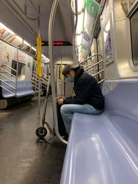 An empty New York City subway car in Manhattan during rush hour in late March. Millions abided by shelter-in-place and work-from-home orders in New York in an effort to contain the virus and the largest city in the United States became a ghost town within a short period. Photo by Mike Borchardt. #COVIS19 #coronavirus #SARScov2