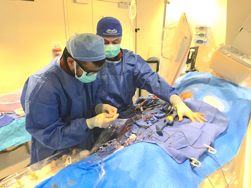 A complex PCI case to revascularize a chronic total occlusion (CTO) at Henry Ford Hospital in Detroit. Complex PCI and CHIP cases are increasing patient volumes in the cath lab and using a minimally invasive approach in patients who otherwise would have been sent for CABG. Pictured is Khaldoon Alaswad, M.D. DAIC staff photo by Dave Fornell