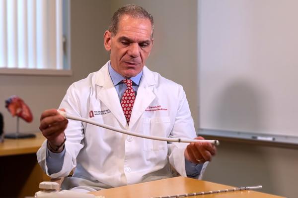 Emile Daoud, MD, helped develop a new surgical device at The Ohio State University Wexner Medical Center to prevent a common and serious complication during heart ablation procedures. The device gently moves the nearby esophagus away from the heart to prevent the ablation energy from causing damage.
