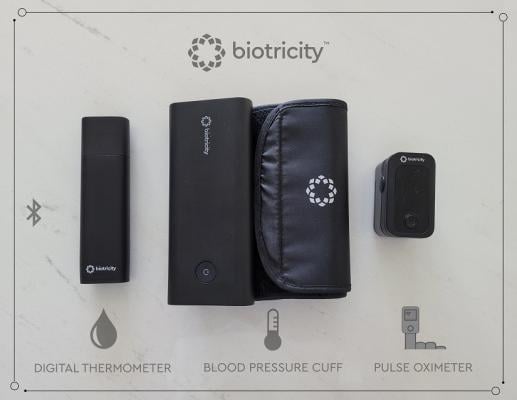 Biotricity Inc., a medical diagnostic and consumer healthcare technology company, has developed a personal medical device kit, Biokit, that includes a bundled of home-use devices to monitor cardiovascular disease. It includes a digital thermometer, a pulse oximeter and a blood pressure cuff. All three devices are U.S. FDA cleared, wireless, wearable, and integrate into the Biotricity ecosystem, a platform for interconnectivity. 