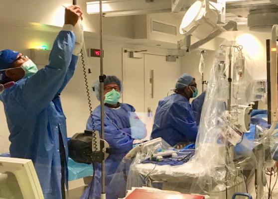 Avoiding high-risk PCI procedures does not improve hospital scores according to a study presented at SCAI 2021. CTO procedure at Henry Ford Hospital, Detroit. Photo by Dave Fornell.
