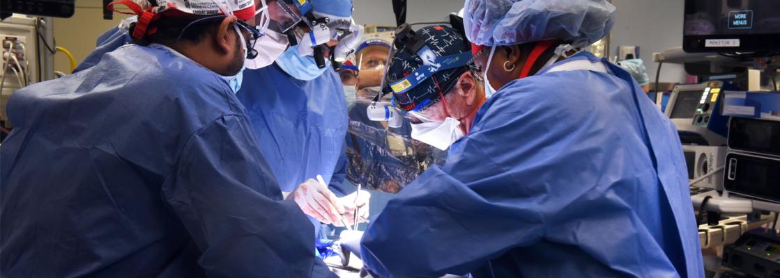 Photo from the first procedure to transplant a porcine heart into a human Jan. 7, 2022, at the University of Maryland Medical Center. All photos from the University of Maryland Medical Center.