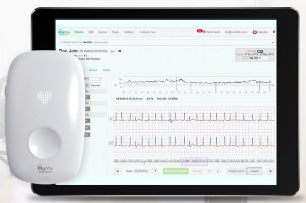 Telecradiology remote monitroing programs grew rapidly during the COVID-19 pandemic. An example of a remote cardiac monitor that saw increased use is InfoBionic's MoMe Kardia device. It offers mobile cardiac telemetry with near real-time, on-demand full disclosure of ECG data 24/7. Using a wearable monitor, MoMe continuously records telemetry data, uploading it to a cloud-based platform that clinicians may access at anytime.