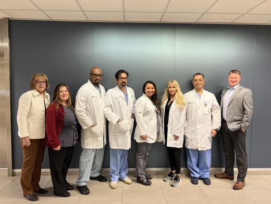 From left: Peggy Schenck, Administrative Director, Cardiovascular Services, RCH; Denise Palmatier, Director, Cardiac Cath Lab, RCH; Vincent Lee, MD, Cardiothoracic Surgery; Neeraj Bensal, MD, Cardiothoracic Surgery; Jenn Paulo, NP; Nichole Barnard, NP; Shankha Biswas, MD, Cardiothoracic Surgery; Nick Johnson, Vice President, Surgical Services, RCH