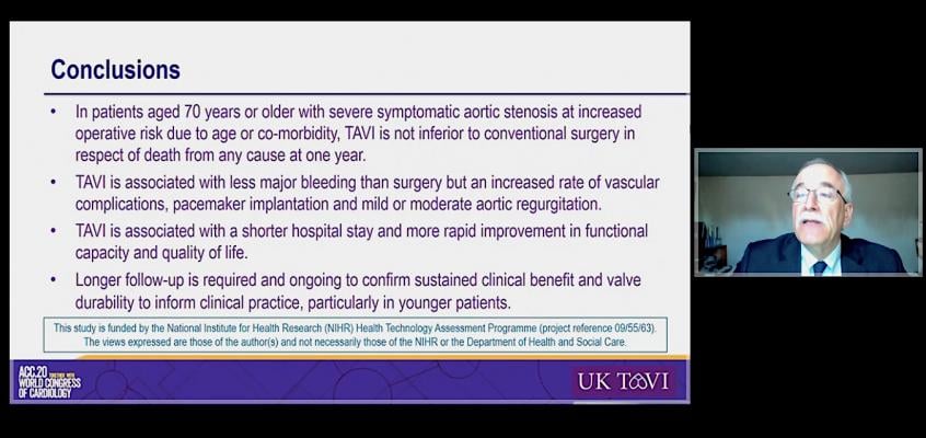 Conclusions from the TAVR vs surgery trial for aortic valve replacement in the U.K. presented by William D. Toff, M.D. at ACC 20. #ACC20 #ACC2020 #TAVR #TAVR 