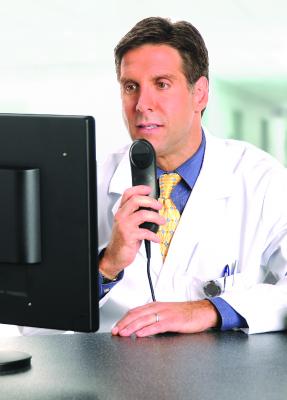 Dictation by radiologist using Nuance's technology. More powerful, intelligent voice operated systems were demonstrated at HIMSS 2019 as a way to help reduce physician burn out when using EHRs. 