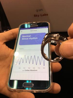 Start up company Skylab showed a new ECG ring that the patient wears and interfaces with a smartphone app for automated analysis of the waveforms. The company's studies found it had 96 percent accuracy for detecting atrial fibrillation.  This was at AHA.18, AHA 2018 - the American Heart Association annual meeting.
