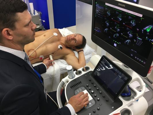 ASE issued guidelines for the protection of echocardiography providers during the COVID-19 outbreak. Image shows a Philips Ultrasound system being used during a demonstration at the ASE 2019 meeting. #SARScov2