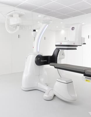 GE Healthcare's Discovery IGS 730 angiography system was recently cleared by the FDA. It uses a wireless, wheeled, laser-guided gantry that offers the benefits of a fixed floor- or ceiling-mounted system, but the mobility of a mobile C-arm.