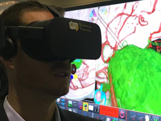A demonstration of virtual reality (VR) to aid neuro-surgical planning and to help educate patients on what will happen during their procedures. This demo was in the e+ and Surgical Theater VR booths.