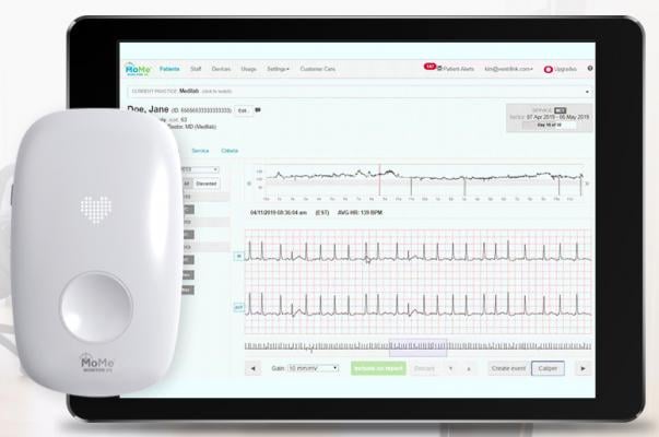 InfoBionic’s MoMe Kardia remote ECG monitor is an example of the newer generation devices that are replacing traditional Holter monitors. It has a single button for patients to create an alert when they are experiencing arrhythmia symptoms.