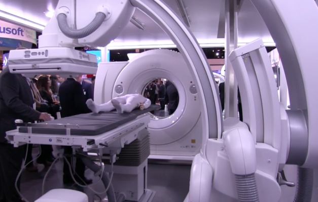 Siemens unveiled its new Nexaris therapy platform, which combines the vendor’s robotic angiography Artis pheno system with either an in-room CT system, or allows pairing with a Siemens MRI scanner. RSNA 2017, #RSNA2017, #RSNA17