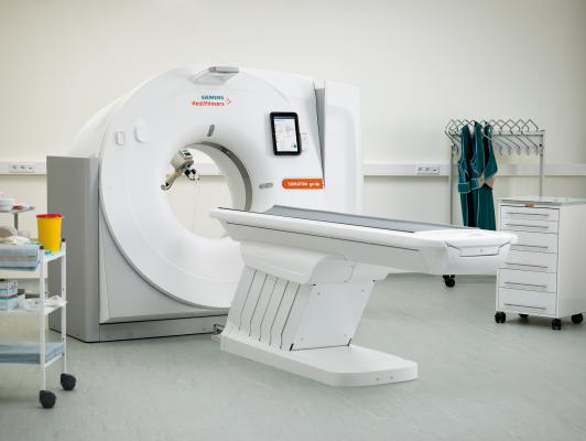 Siemens Somatom Go series of CT scanners use a removable table device to better engage patients in the room and can even eliminate the need for a control room. Pictured is the Go.Up system.