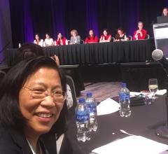 The first all-women panel discussion on structrual heart cases was held at TCT 2019. Rebecca Hahn, M.D., foreground, was the co-organizer of the Women in Structural Heart (WISH) evening session.