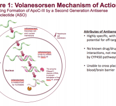 This illustrates how volanesorsen works to prevent the formation of apoC-III protein. Familial chylomicronemia syndrome (FCS) is a rare, genetic disease characterized by mutations in genes affecting the production or functionality of lipoprotein lipase (LPL). 