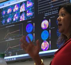 Rupa Sanghani, M.D., FASNC, director of Rush's nuclear cardiology and stress laboratory, explaining to ASNC 2019 attendees how Rush implemented its program during a tour of its PET-CT suite.