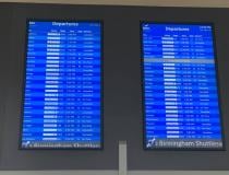 A large number of cancelled flights at the Birmingham, Alabama, airport despite perfect weather March 24. COVID-19 basically caused shut down of commercial air travel as passengers stopped booking flights and tens of thousands more more cancelled their booked travel arrangements, many because their meetings, conferences and vacation destinations shut down to aid coronavirus containment efforts. Photo by commercial pilot Andrew Vlack pilot.