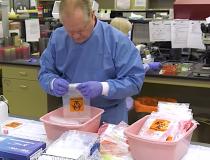 Coronavirus swab test kits being sorted in the clinical lab at Henry Ford Hospital in Detroit. The hospital ramped up its capability in March so it could run more than 1,000 COVID-19 tests per day. Photo by Henry Ford Hospital