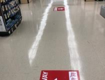 In the late-spring and early summer of 2020, many large stores began placing one-way direction signs in their aisles in attempts to limit contact with other shoppers. This example is at a Jewel grocery story in the Chicago suburbs. #SARSCoV2 Photo by Dave Fornell