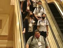 HIMSS 2021 attendees wearing masks to meet Nevada's new mask mandate. During HIMSS, two other large conferences, RSNA,  ASTRO, and VIVA announced they too will require vaccinations and masks at their upcoming meetings later this fall.
