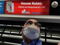 A spike in COVID cases in Las Vegas led the city to require masks for all businesses, and it was quickly followed by a state mandate requiring masks for everyone, regardless of vaccination status, indoors. Here is a masking sign on the Las Vegas airport terminal train. Signs promoting masking, vaccinations and COVID testing were everywhere at the airport to greet visitors attending HIMSS. #COVID19 #coronavirus