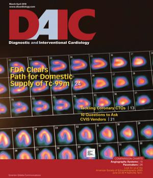 Diagnostic and Interventional Cardiology, DAIC, magazine March-April 2018 cover. The editor of DAIC is Dave Fornell.