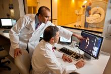 Doctors look at a 3-D reconstruction of the aorta from an MRI exam at the Houston Methodist DeBakey Heart and Vascular Center.