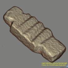 3-D reconstruction of an amulet wrapped inside an Egyptian mummy as seen in a CT scan.