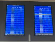 A large number of cancelled flights at the Birmingham, Alabama, airport despite perfect weather March 24. COVID-19 basically caused shut down of commercial air travel as passengers stopped booking flights and tens of thousands more more cancelled their booked travel arrangements, many because their meetings, conferences and vacation destinations shut down to aid coronavirus containment efforts. Photo by commercial pilot Andrew Vlack pilot.